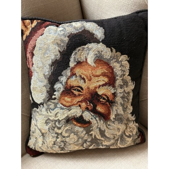 2 Santa Christmas Tapestry Pillows Black Background  Vintage Style 12” Each - Picture 4 of 12